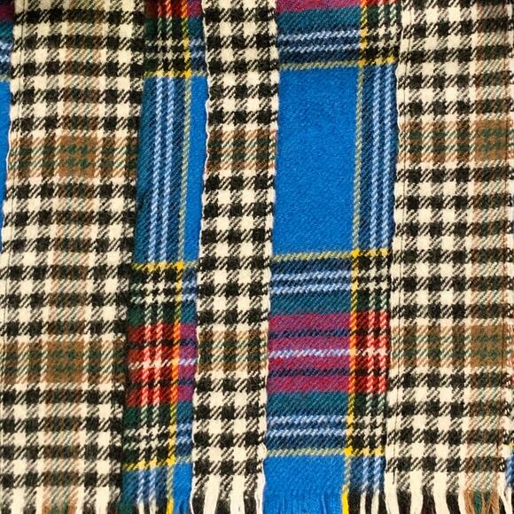COMME des GARCONS SHIRT BOYS Blue Red Plaid Mixed Patterns Wool Fringe Scarf - Picture 2 of 5